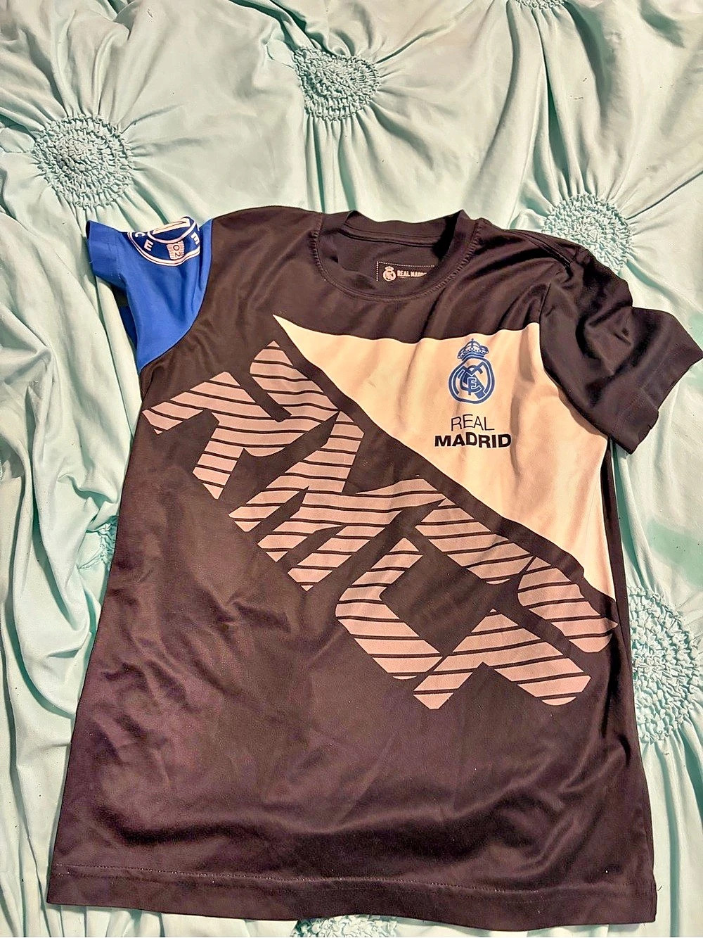 Adidas Real Madrid jersey Graphic Soccer Jersey in Black & Pink